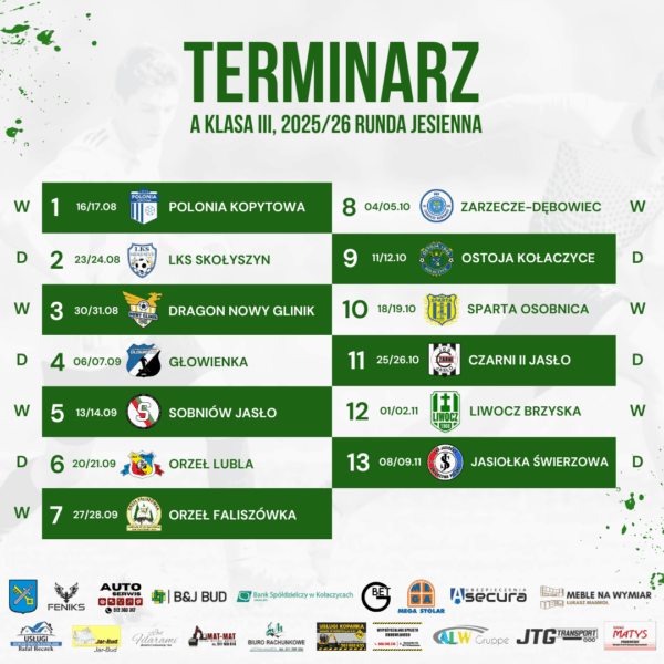 Terminarz na rundę jesienną